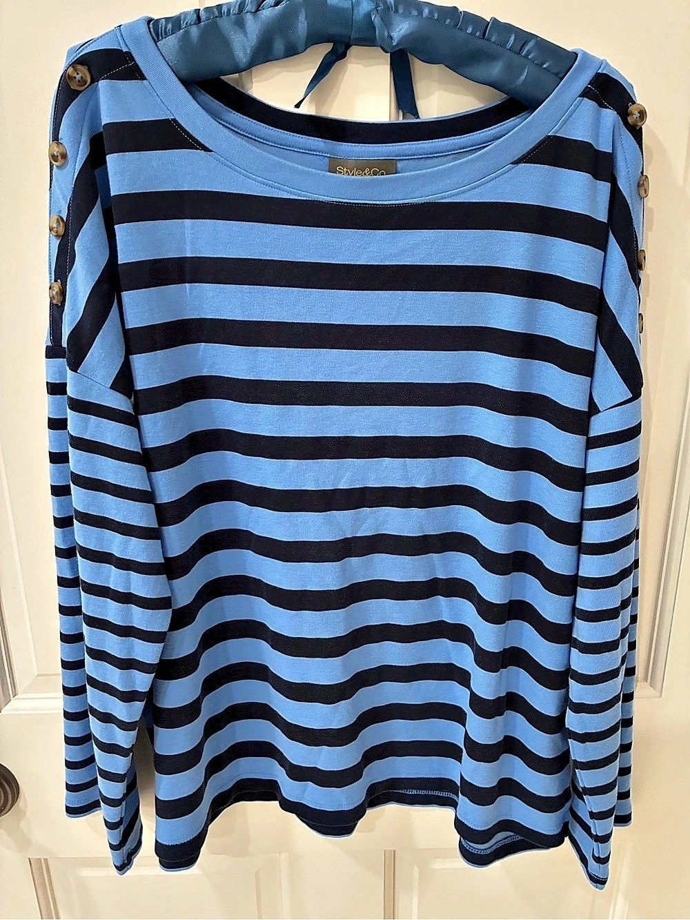Style&Co. Striped Long Sleeve Top Blue & Black Size XL